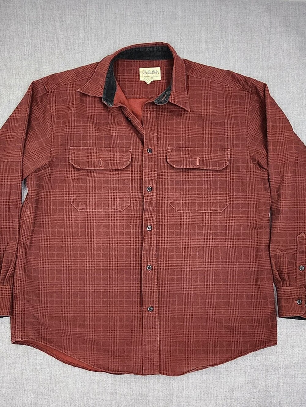 Cabela's Dark Red and Black Plaid Heavyweight Button Down Shirt. Large